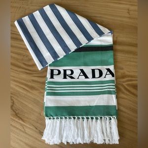 Prada Picnic Blanket White Blue and Green Striped